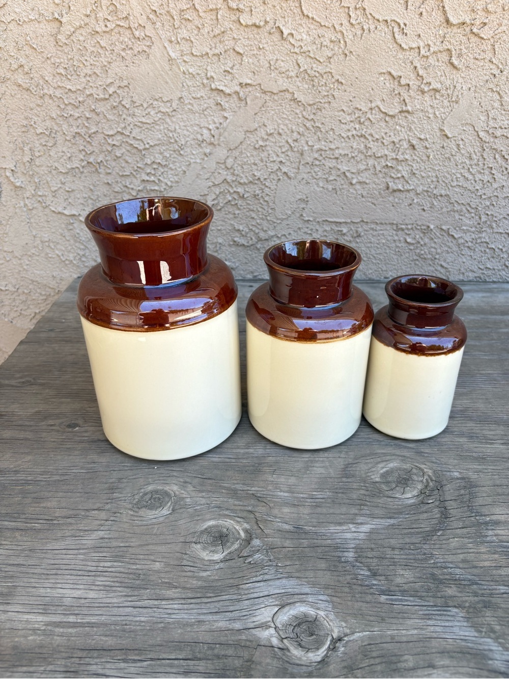 Vintage McCoy Pottery Canister Set Primitive Colonial Farmhouse Scene No Lids - Picture 3 of 12